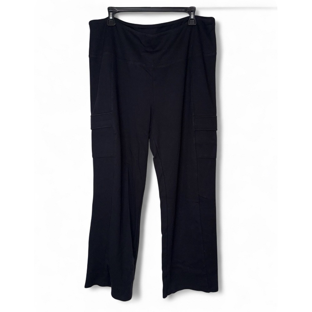 Ruby Ribbon Black Wide Leg Yoga Pants Cargo Pocket Pull On 3XL Stretch Plus Size